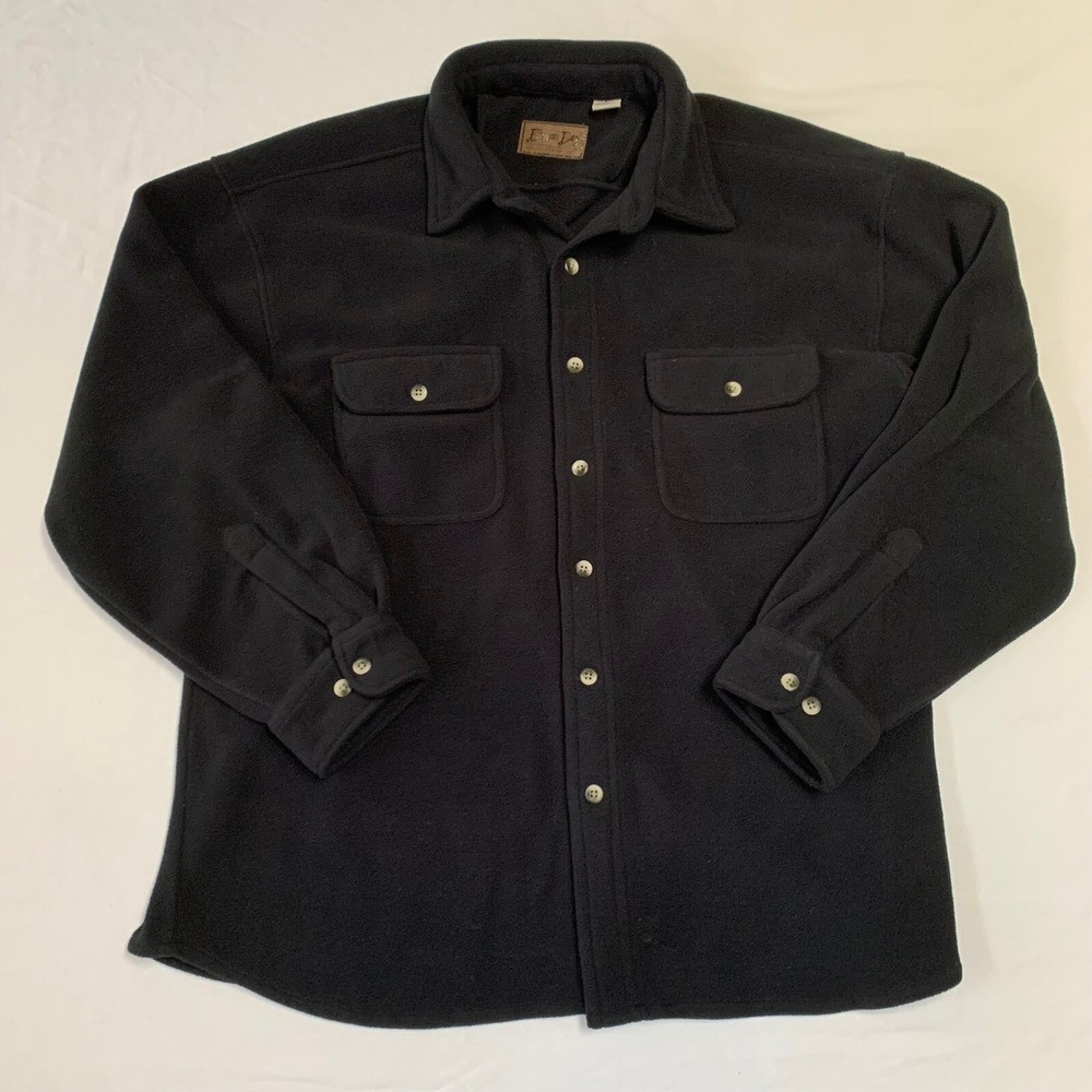 Bimini Bay Fleece Shacket Mens Large Black Button Up Long Sleeve Flap Pockets